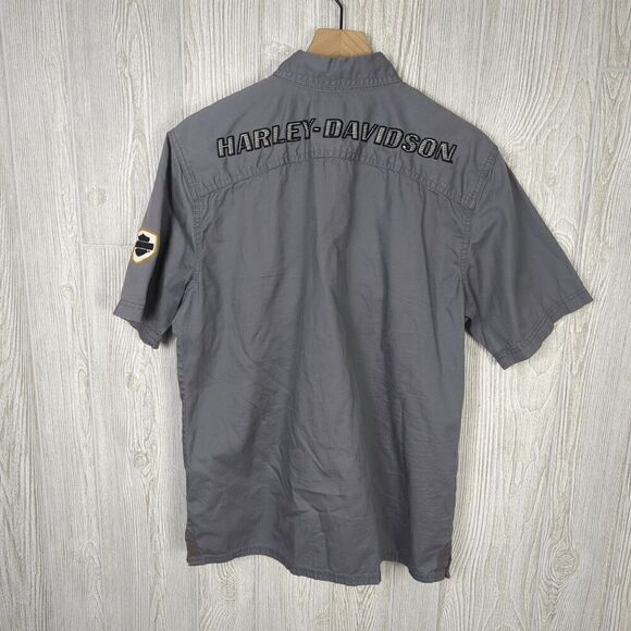 Vintage Harley Davidson Men’s Medium Grey Motor Clothes Mechanic Button Shirt - Picture 4 of 9